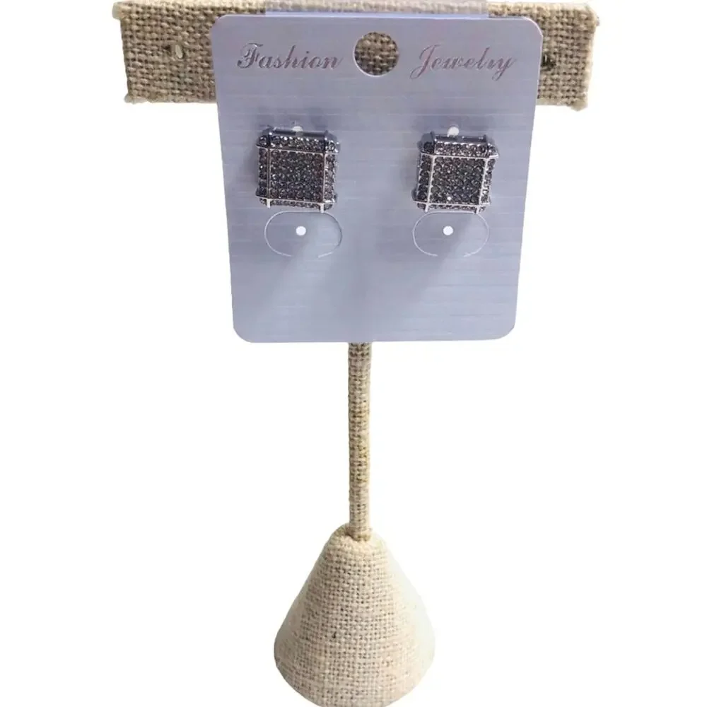 Silver Rhinestone Square Stud Earrings